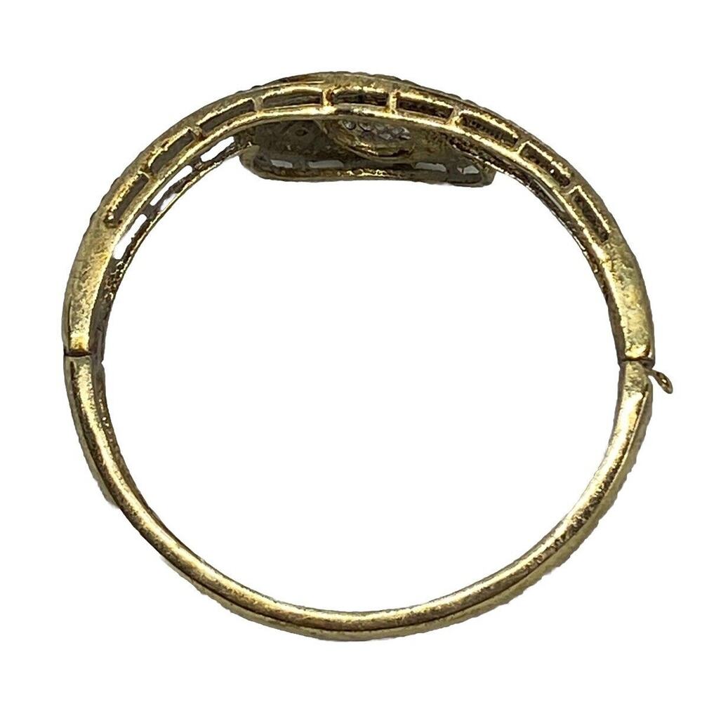 Vintage Gold Tone Bracelet White Rhinestone 9” Round Bracelet Circle Design - Picture 8 of 16